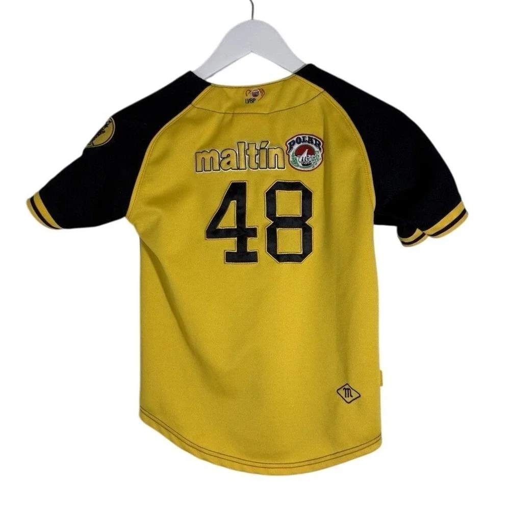 Navegantes del Magallanes Kids Baseball Jersey Size 8 Black Yellow Button Up